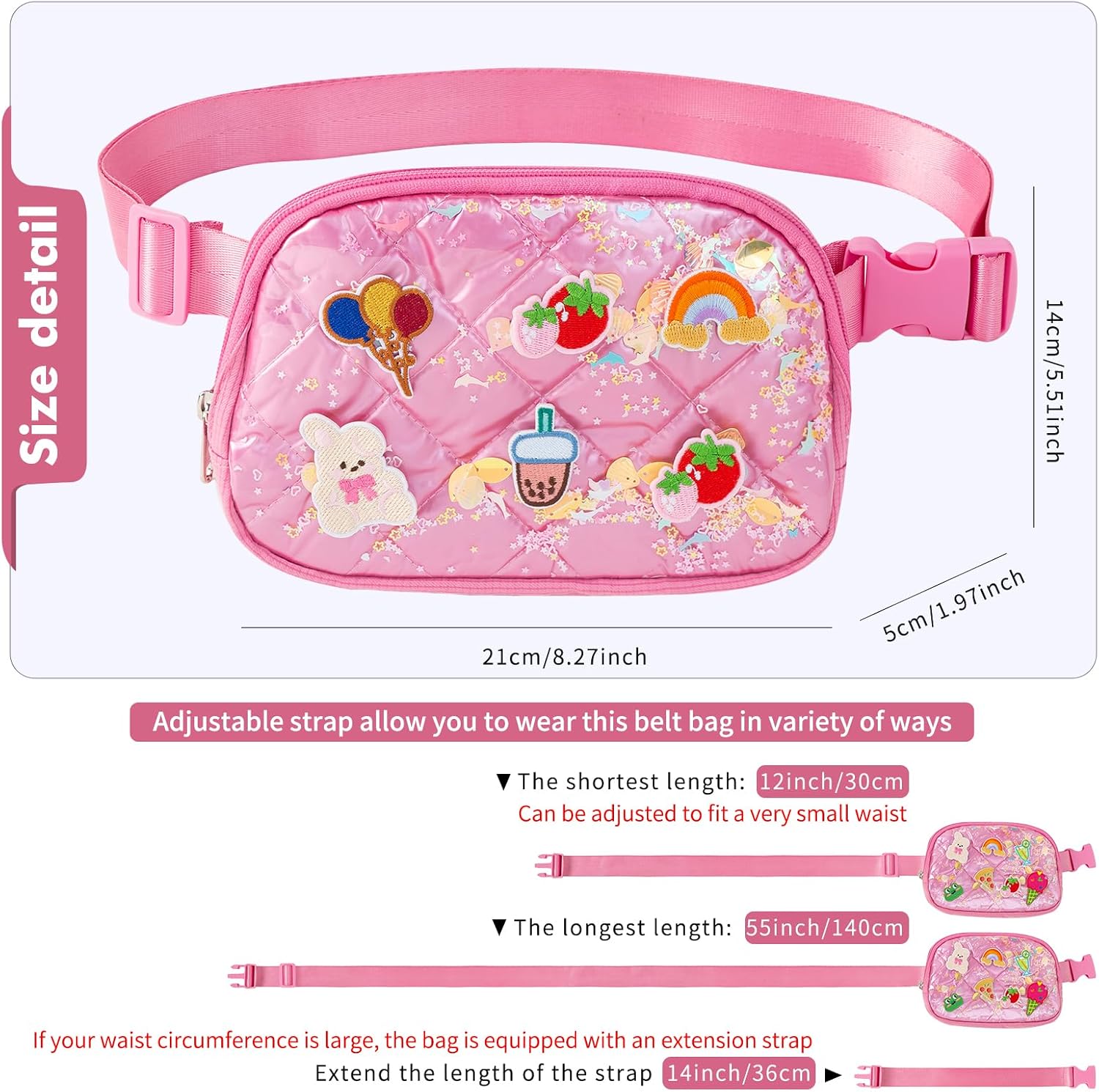 Cute Diy Pink Waist Fanny Pack for Girls, Crossbody Bag Purse Belt Bag,Dance Recital Birthday Gifts for 3 4 5 6 7 8 9 10 11 12 Year Old Kids. (912Rose red)
