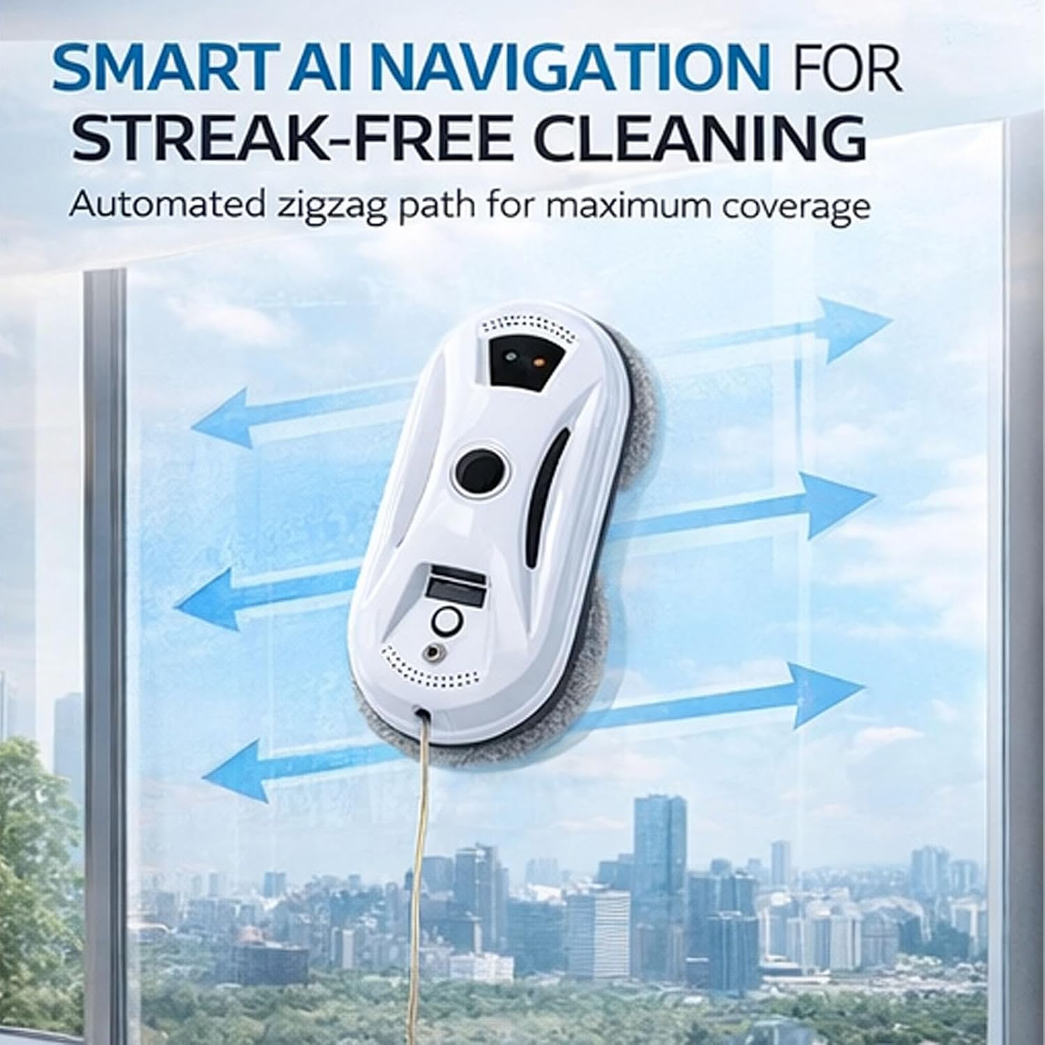 Automatic Smart Window Cleaning Robot with AI Path Planning, Automatic Window Cleaning Robot, 2800pa Strong Suction, Smart RobotWindow Cleaner with Dual Spray, for Indoor,Outdoor (Spraying Water)