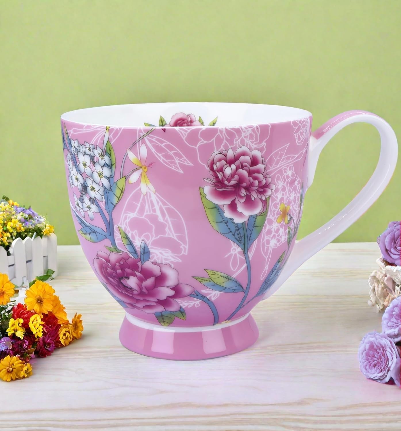 16oz Cute Coffee Mugs for Women Bone China Coffee Mug Cute Mugs Christmas Birthday Gifts for Mom Friends (light pink mug) - Image 7