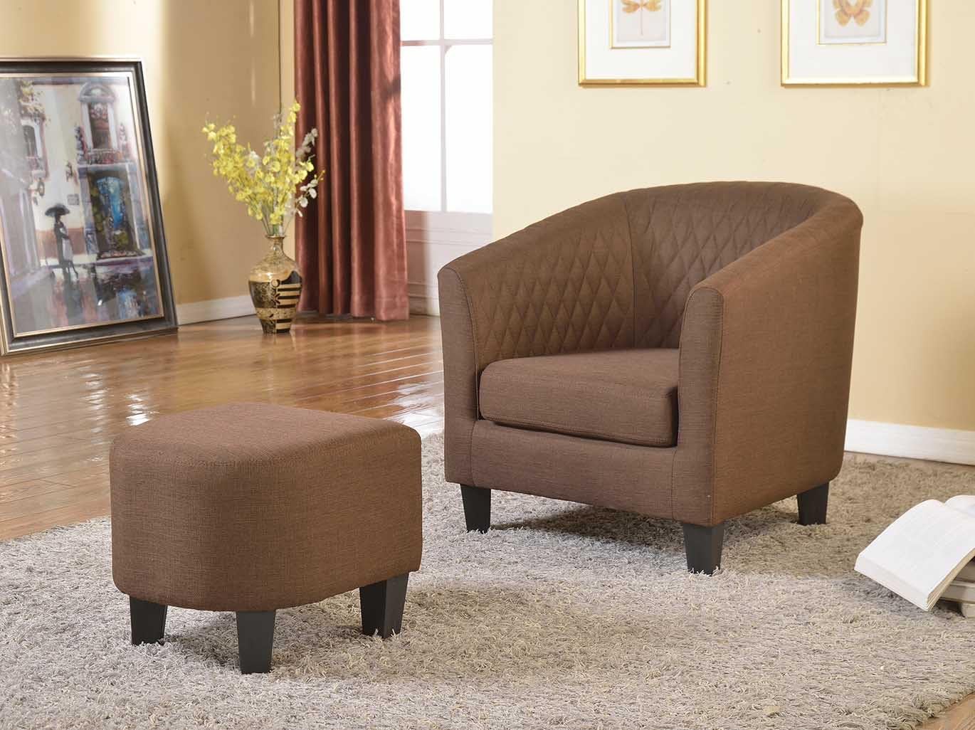 Isabella Collection Contemporary Quilted Upholstered Living Room Accent Chair and Ottoman, Dark Brown