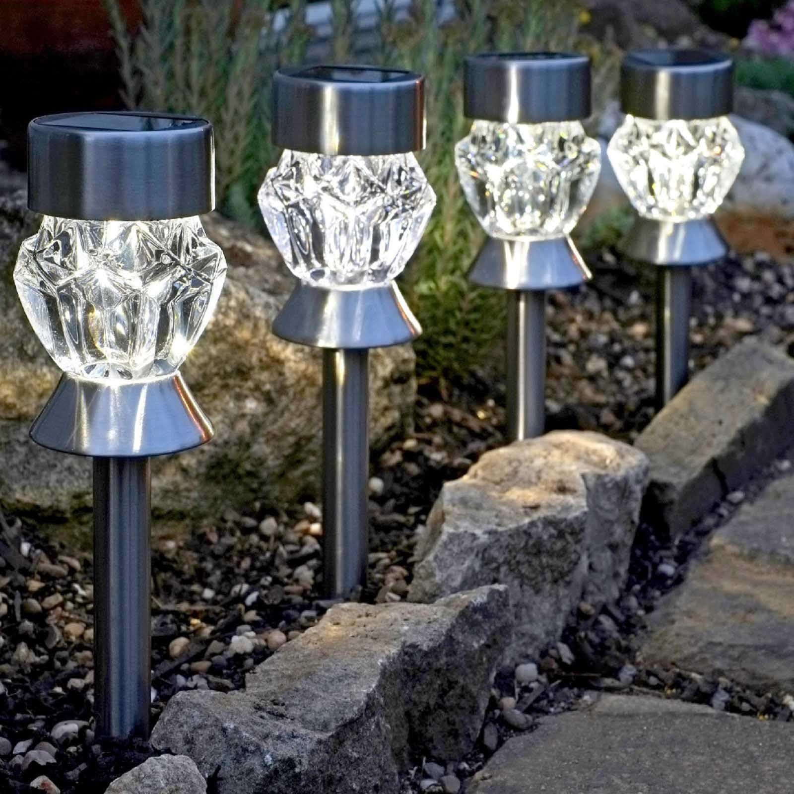 Garden Mile 4pc Solar Stake Lights - 23cm Solar Garden Stake Lights Outdoor with Colour Changing LED & Bright White LED - Durable Garden Lights for Pathway Lighting, Flower Bed Decorations & Planters