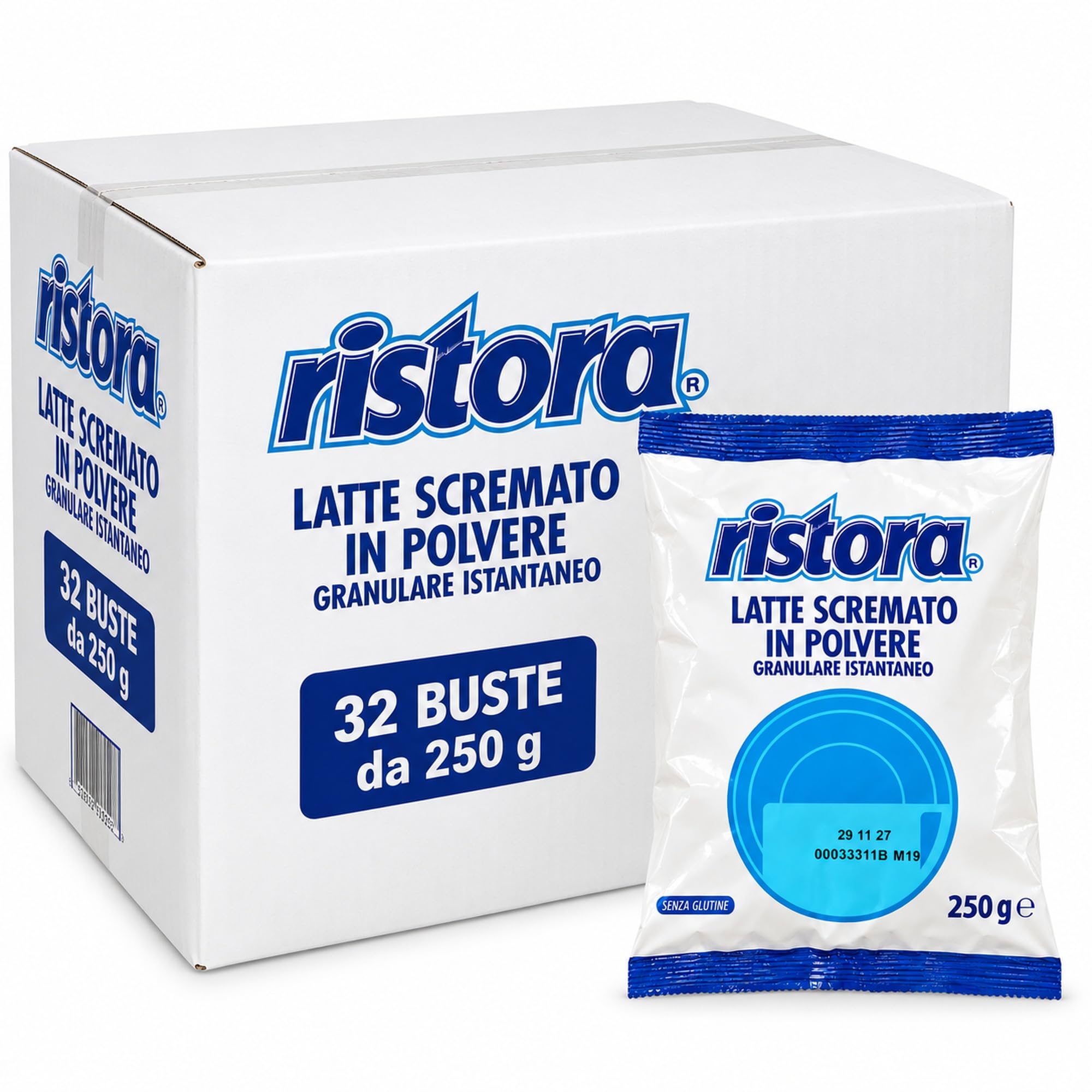 Ristora Latte Scremato in Polvere Granulare Istantaneo, 32 Buste da 250 g, Formato 8 kg per Vending, Bar e Ho.Re.Ca.