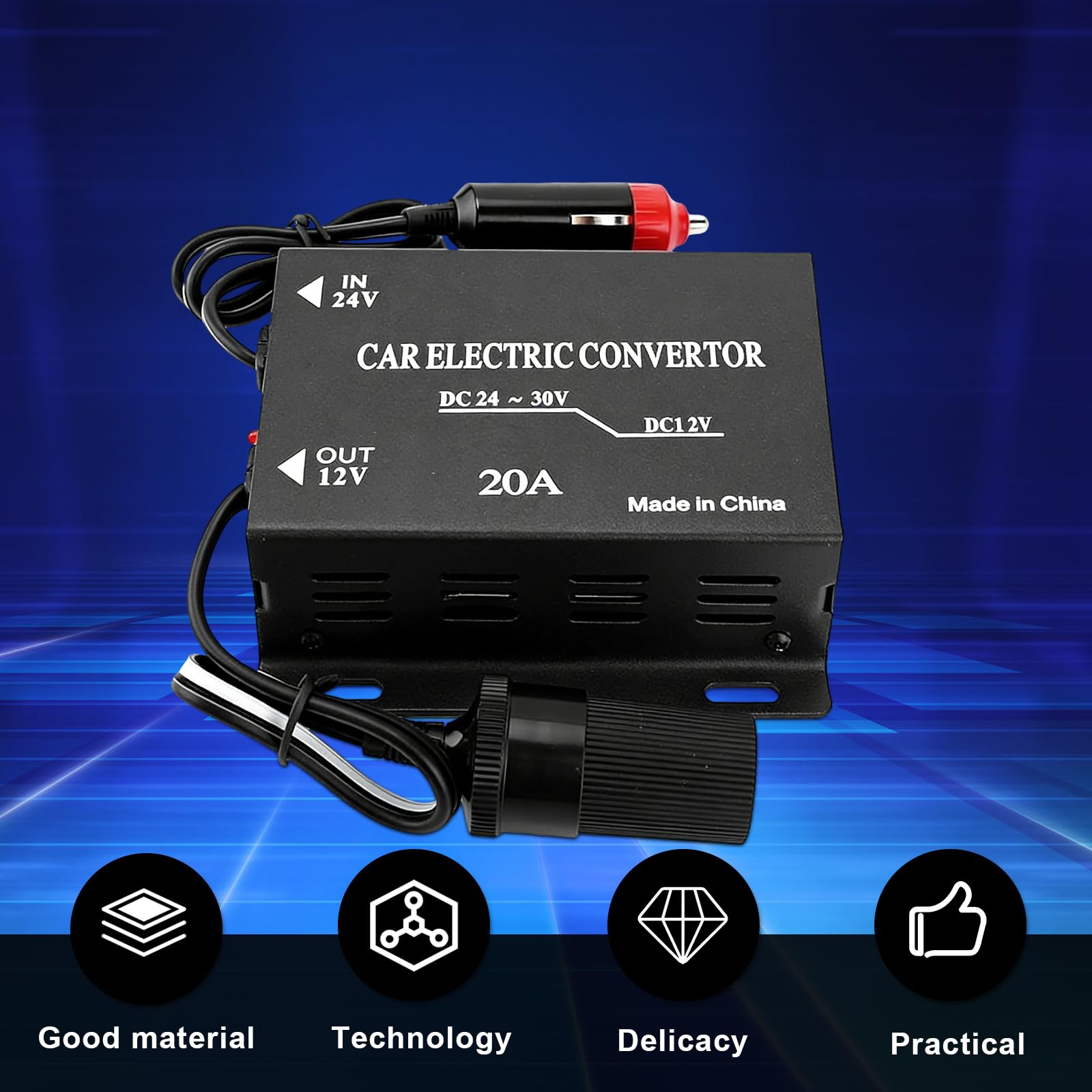 Abwärtsstromversorgungs Stromrichter 24V Auf 12V, 20A Auto Spannungsreduzierer Netzteil Konverter, LKW Adapter Spannungswandler Für LED-Lichter, Auto-Audio, Radios, Walkie-Talkies