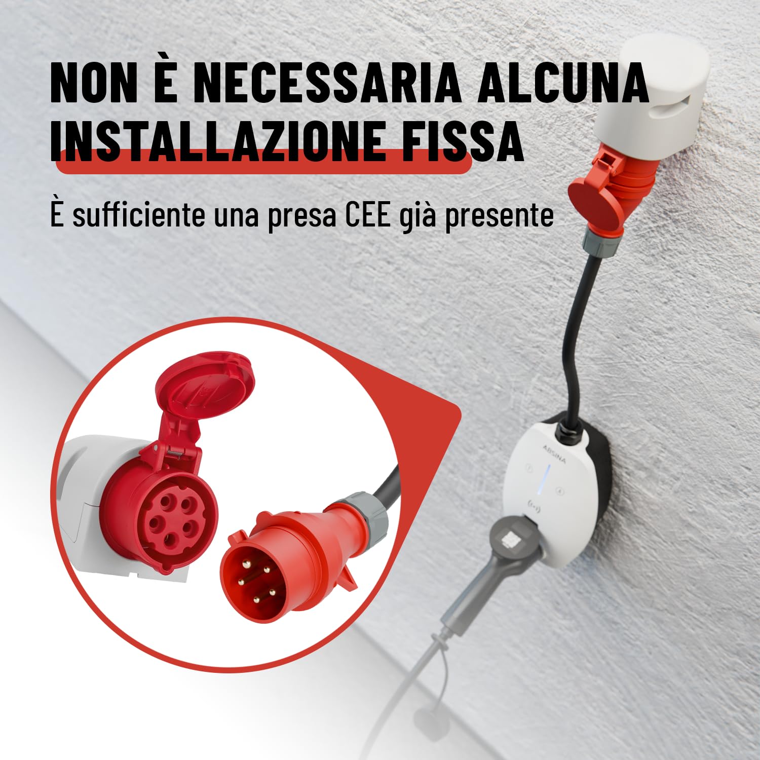 ABSINA Wallbox 11kW con App, Potenza di Ricarica Regolabile // Stazione CEE - wallbox trifase per i3, e-Up, ID.3, ID.4, Zoe, fortwo e Altro - colonnina Ricarica Auto elettrica | CEE - Stazione di ricarica mobile ad alta corrente, 11 kW, 3 fasi, per i3, e-
