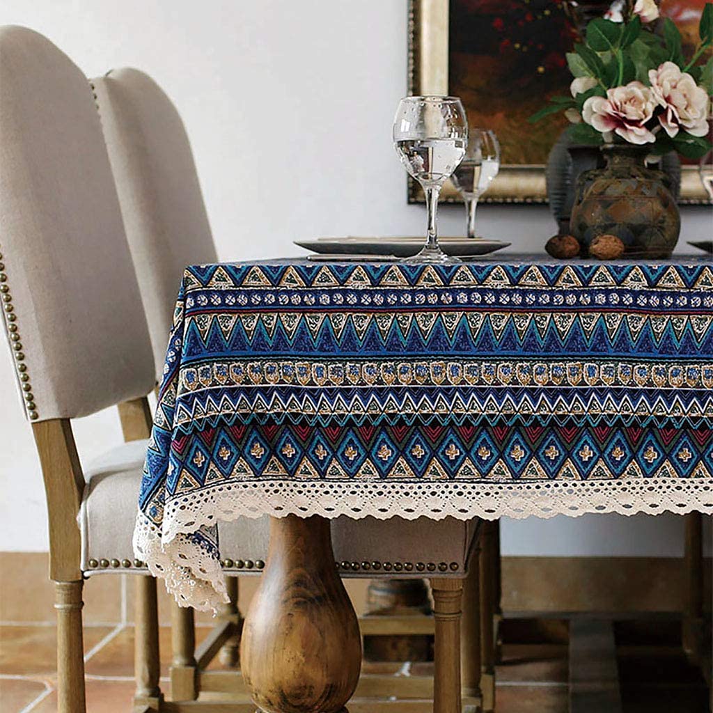 Nappe bleu en coton et lin rectangulaire pour sublimer vos repas de cuisine et salle à manger
