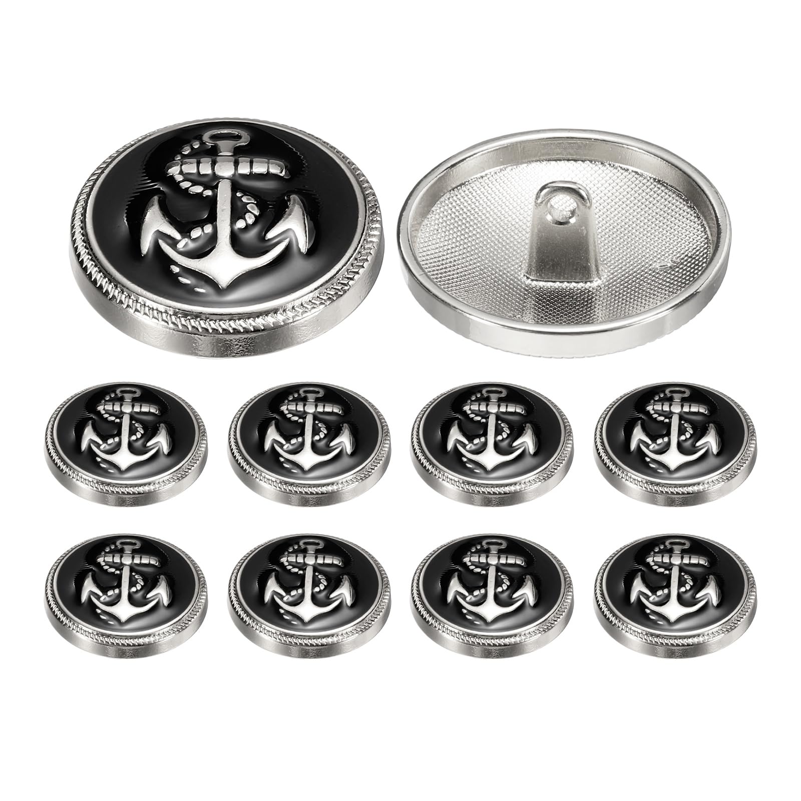 sourcing map 10pcs Metal Blazer Button, 15mm/0.59" Decorative Round Sewing Shank Buttons, Nautical Style Patterns for Men Women Suit Coat Jacket Uniform, Silver Black