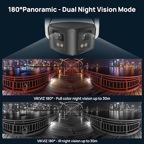 Miniatura 3 de Cámara de seguridad POE de doble lente de 4MP para exteriores, gran angular panorámico de 180 grados, luces inteligentes de visión nocturna a color,