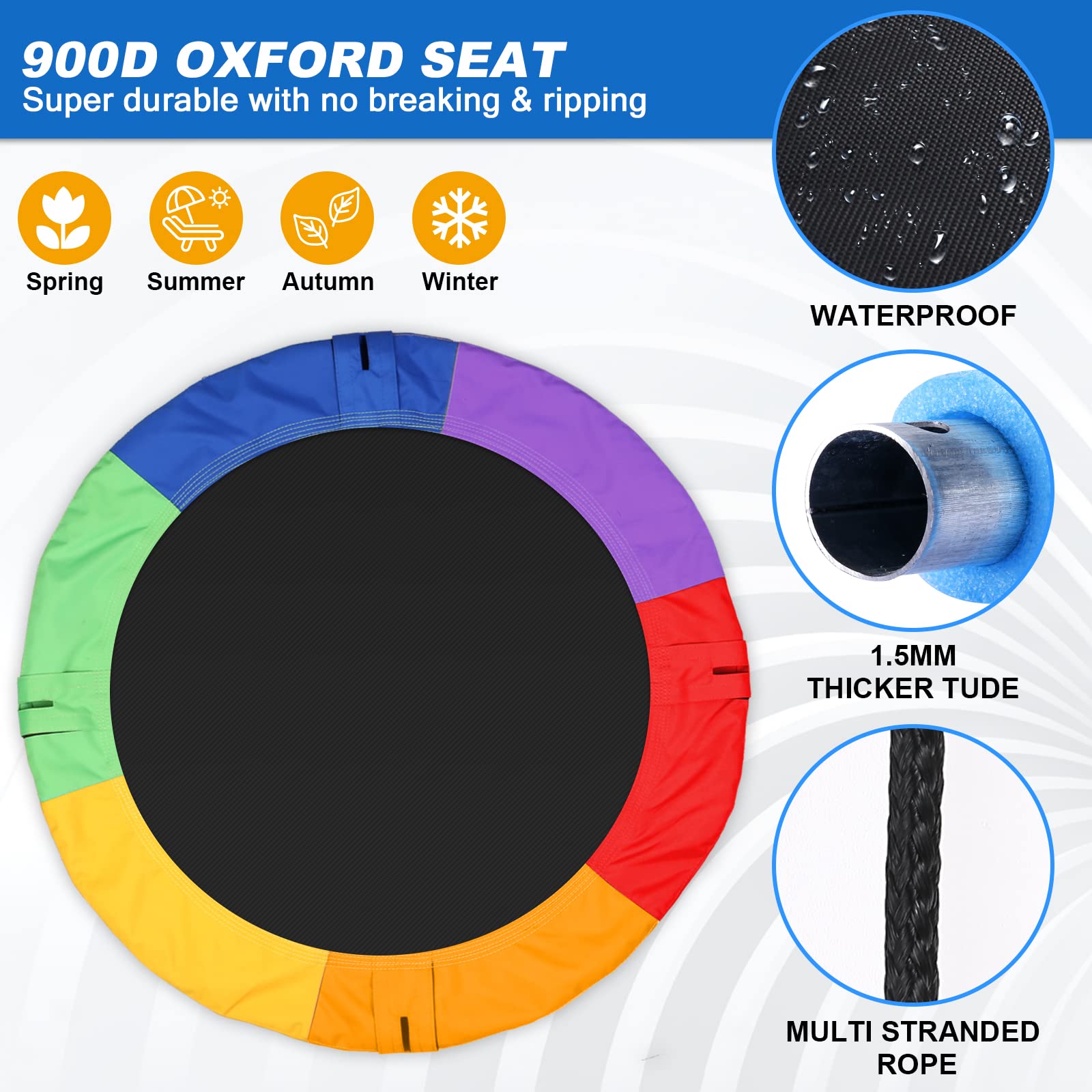 Odoland 40in Kid Tree Swing - Large Saucer Outdoor Swings - Chidren Round 900D Waterproof Oxford Platform Swing for Yard Color