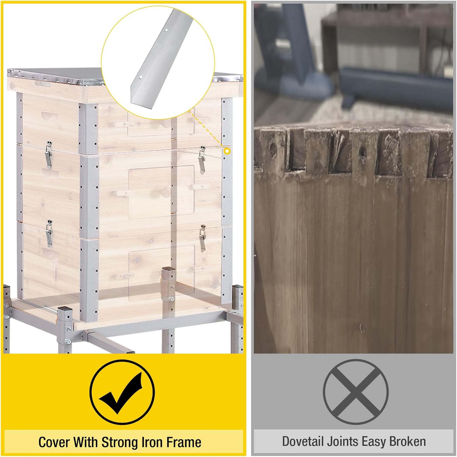 Aivituvin Bee Hive Bee Box 10 Frame Upgrade with All -Around Metal Frame Bee Castle Coated with 100% Beeswax Includes Waxed Foundations,2 Deep Boxes & 1 Medium Box - Image 2