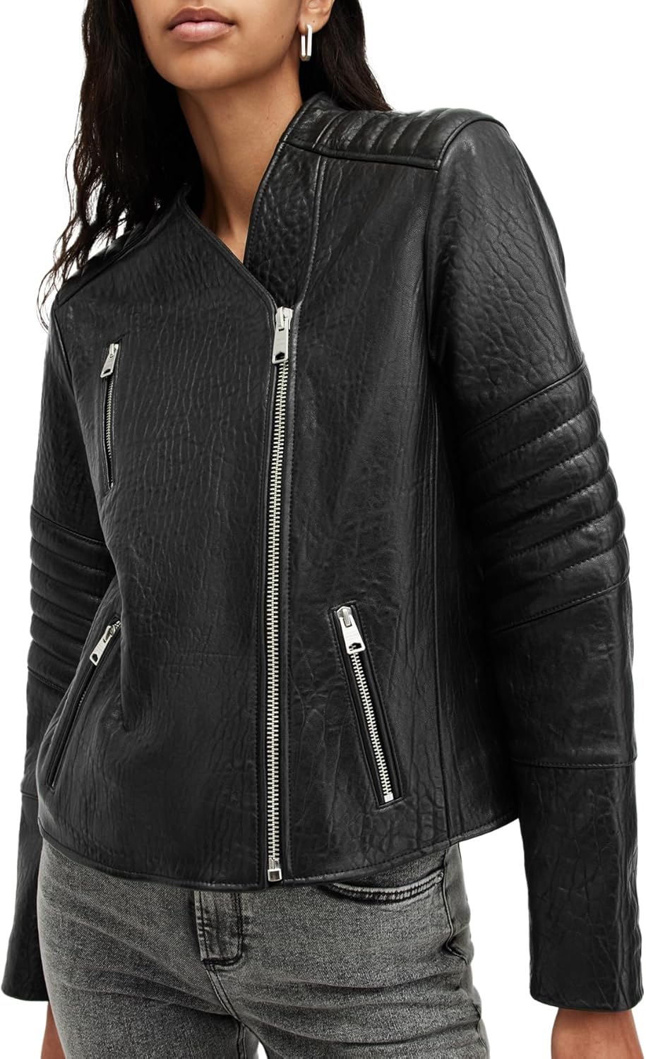 AllSaints womens Cawley Leather Biker Jacket - Image 4