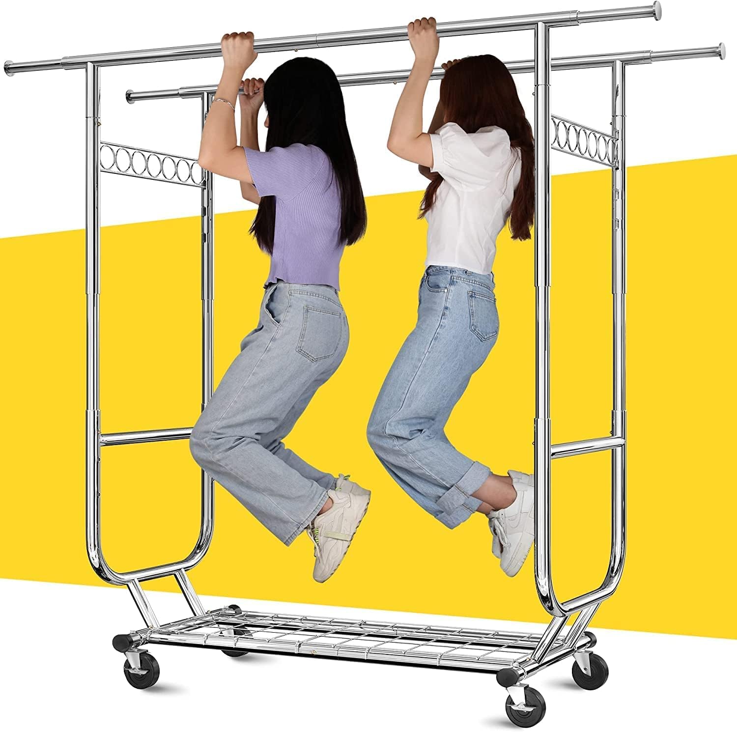 610LBS Rolling Clothing Racks for Hanging Clothes Portable Clothes Rack