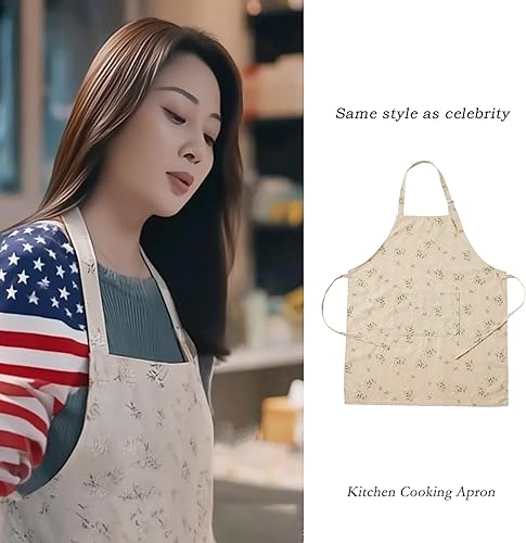 Miniatura 2 de Delantal de cocina con estampado floral, algodón beige con estampado de margaritas, correa ajustable para el cuello