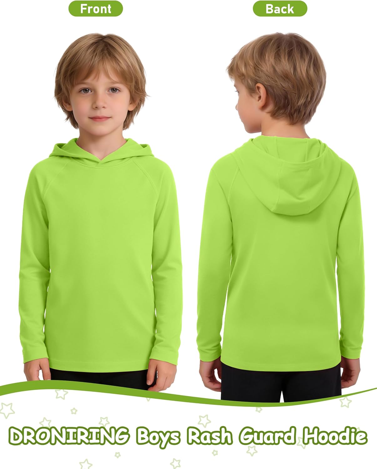 Boys Hooded Long Sleeve Rash Guard Swim Shirt, Youth Kids UPF 50+ Fishing Shirt, Sun Protection Hiking Beach Hoodie - Image 3