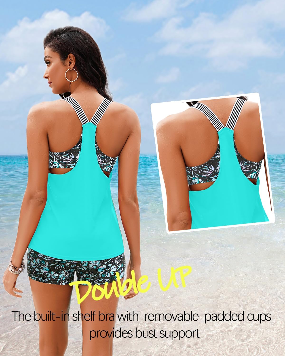 Daci Tankini Swimsuits for Women-2025 Bathing Suits 2 Piece Swimwear with Shorts for Tummy Control - Image 3