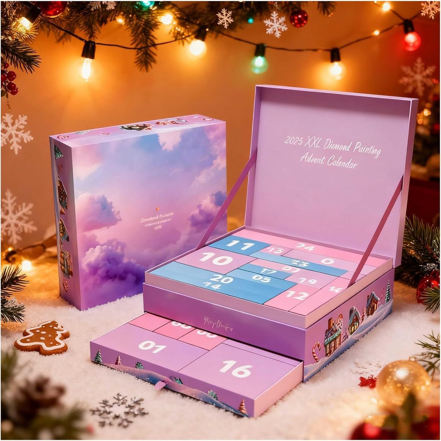 Diamond Painting Adventskalender 2025 - 25 Überraschungen Limited Edition Exklusives Zubehör & XXL-Sets für Frauen, Mütter und Mädchen (Lila, 1 STK)