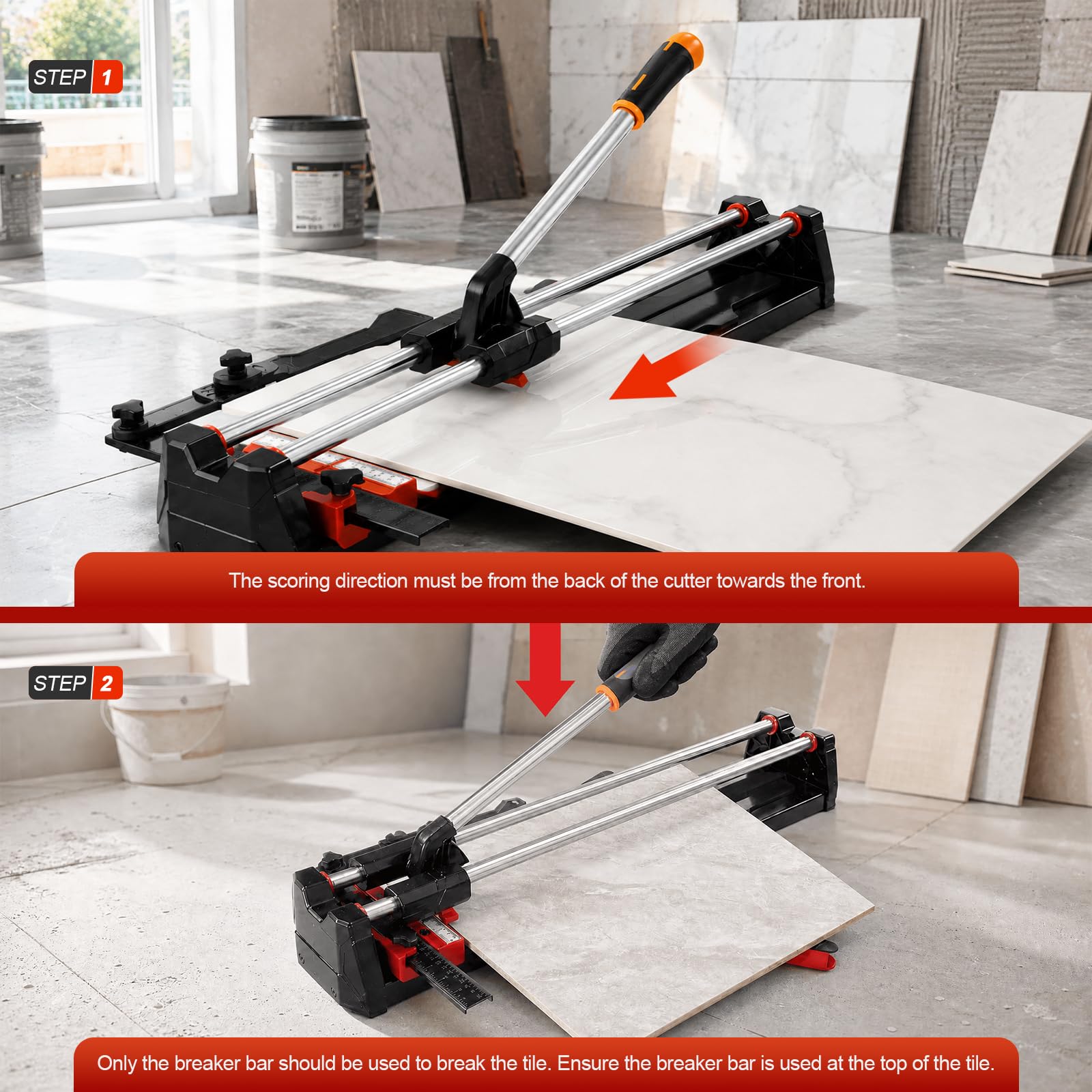 Manueller Fliesenschneider 700 mm mit Doppel-Führungsschiene, Magnetbrecher und Druckgussbasis | 700mm Längsschnitt, 495mm Diagonalschnitt, Fliesenstärke 4–14 mm, 0°–60° Winkelanschlag und leichtgängiges Kugellagersystem