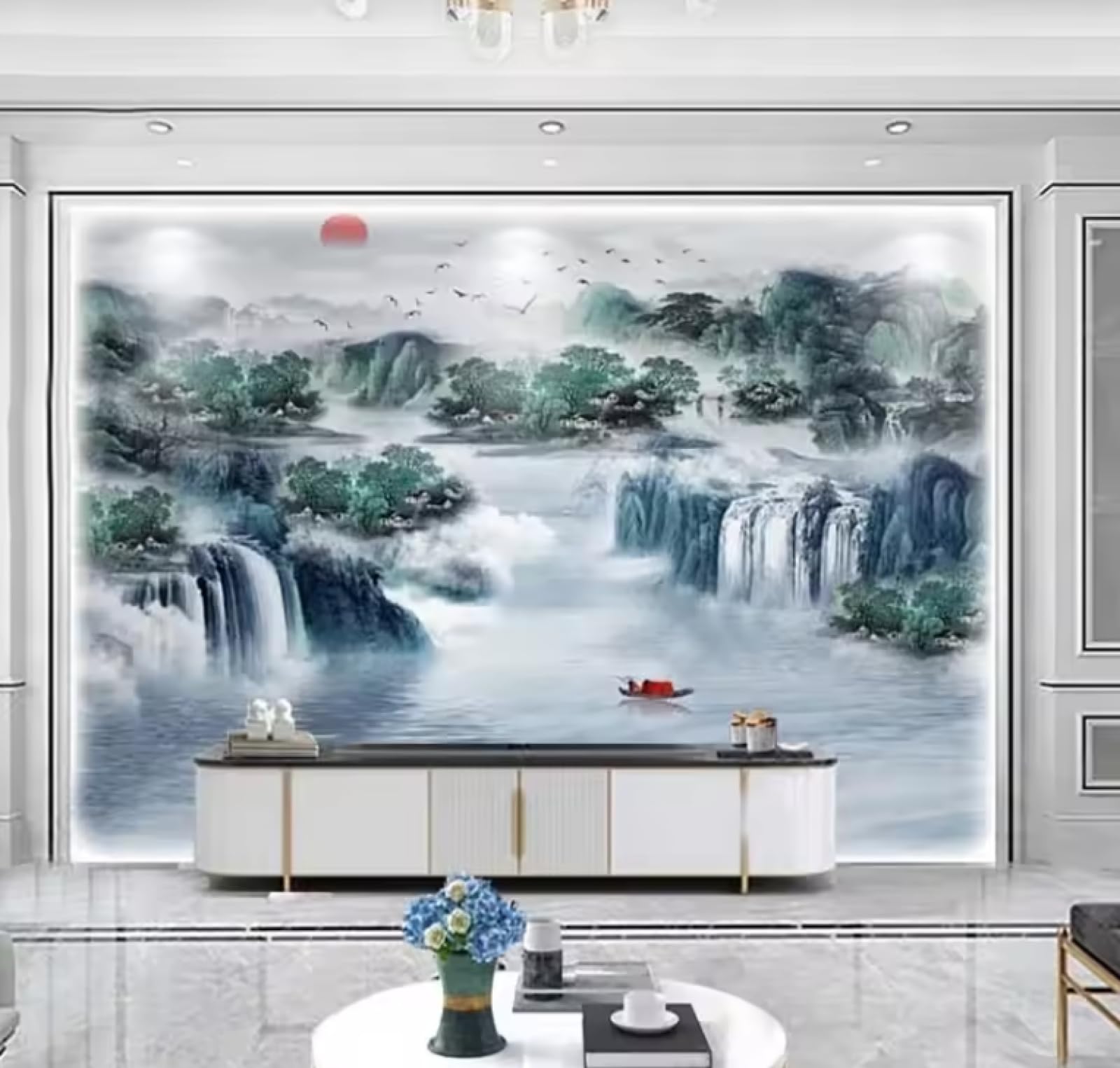 Papier peint haut de gamme paysage encre fresque murale artistique 3D