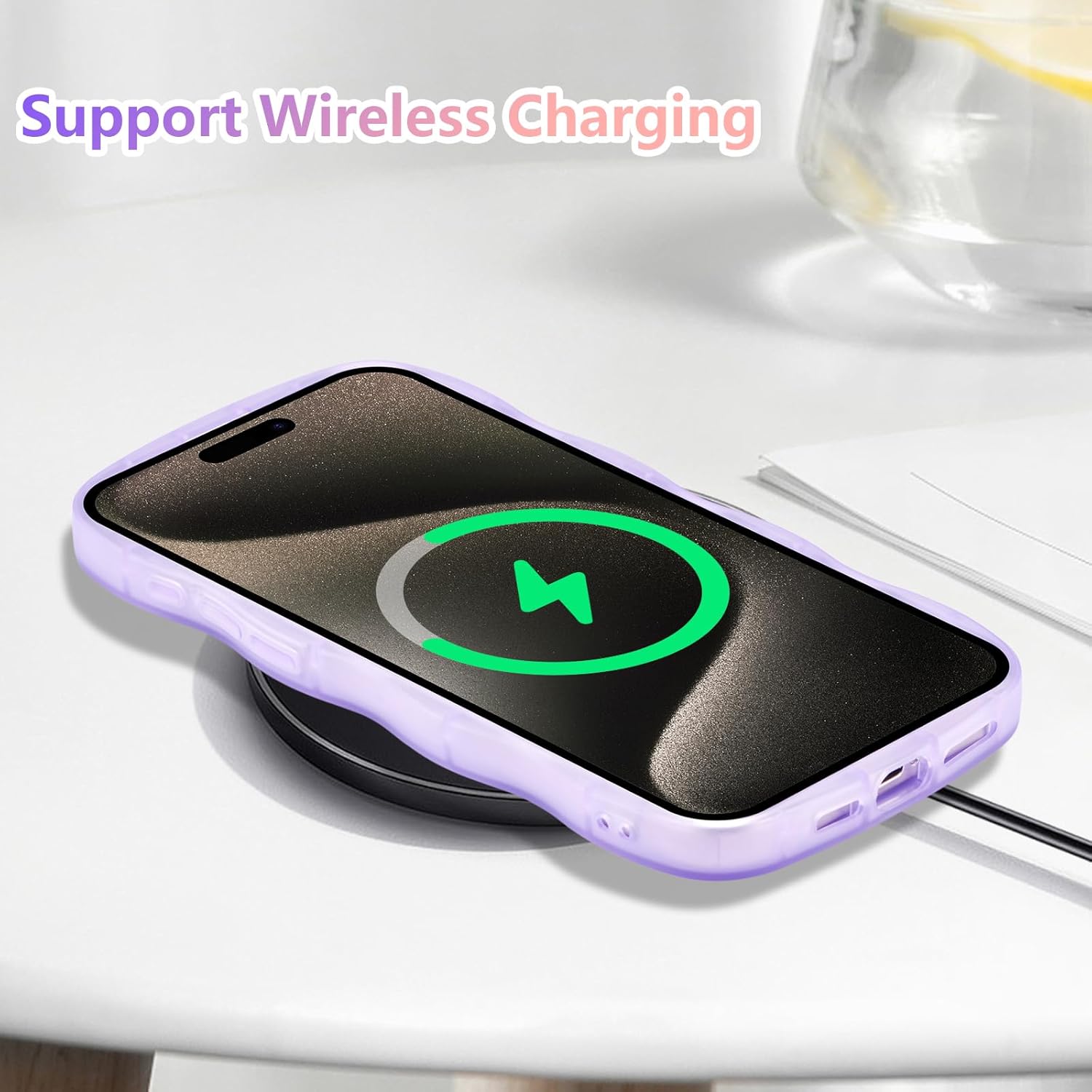 ZTOFERA for iPhone 15 Pro Case 6.1",Cute Curly Wave Case with Star Glitter,Clear Shiny Bling Soft TPU Shockproof Phone Protecive Cover for Women Girls-Purple - Image 5