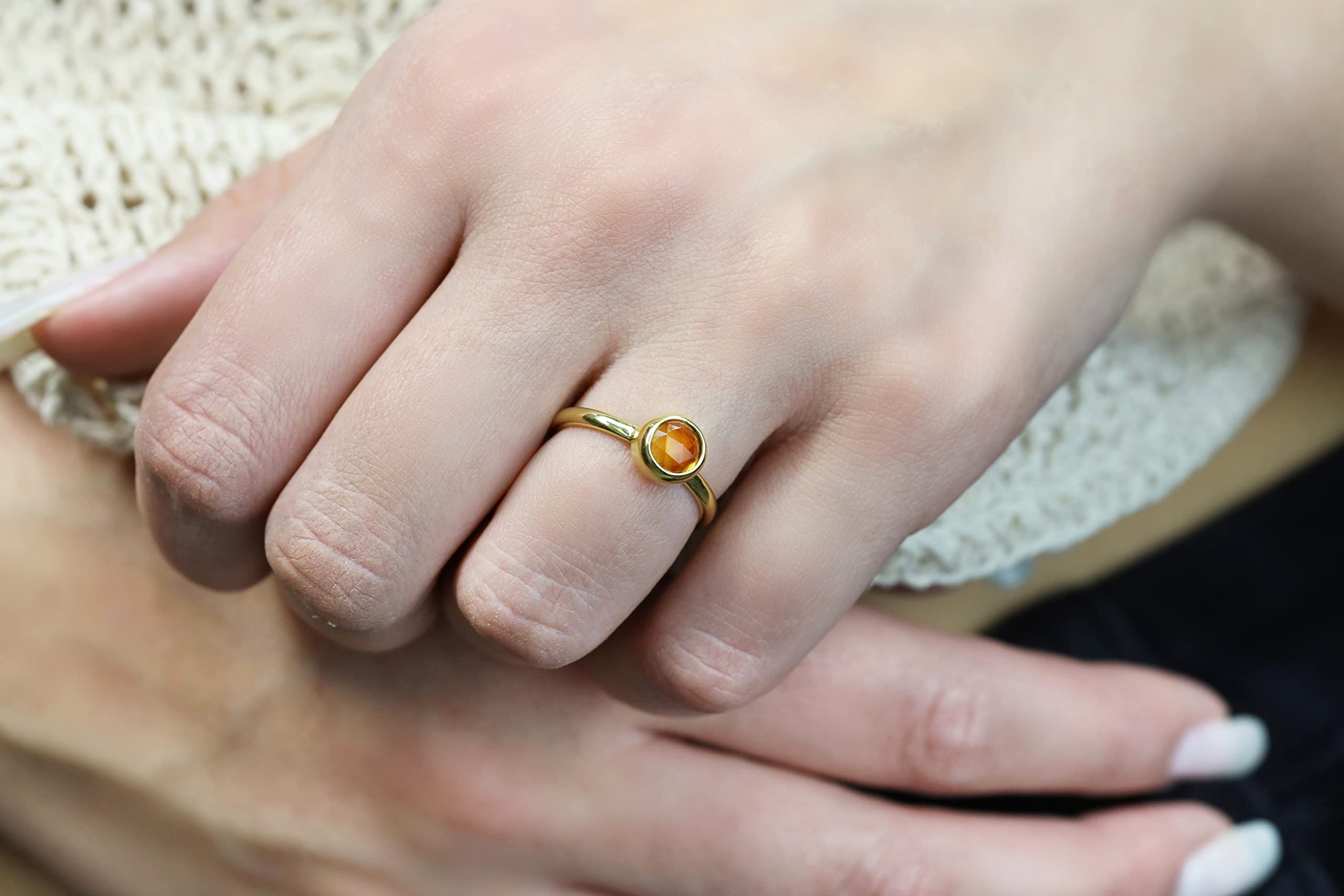 Citrin Edelstein Ring Lünette Set Ringe Verlobung Sterling Silber Ring - Silber Stapelring - November Geburtsstein Massiver Weißgold Ring