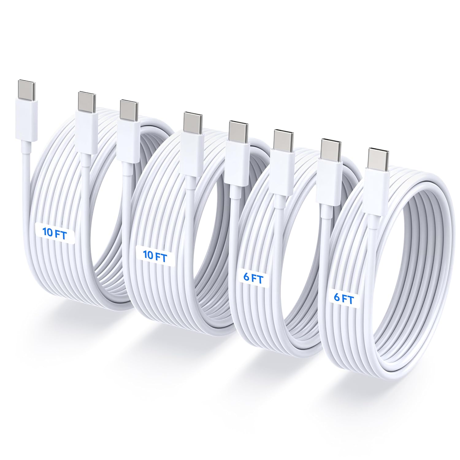4-Pack [ 6ft 6ft 10ft 10ft ] 60W USB C to USB C Fast Charging Cable, for iPhone Charger Cord, Type C to C Charger Cord for iPhone 17, 17 Pro, 17 Pro Max, 16, 15, iPad Pro, for Macbook Pro/Air, Samsung