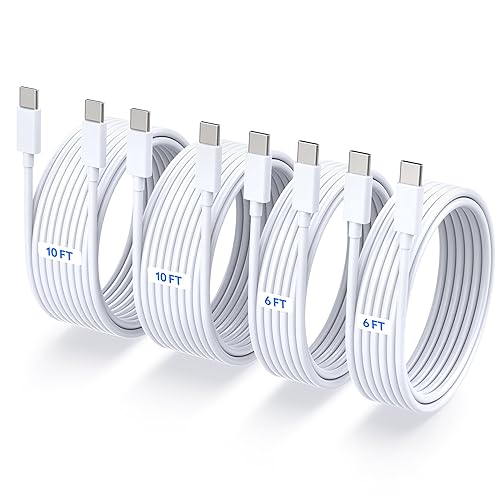 Paquete de 4 [6 pies, 6 pies, 10 pies, 10 pies] Cable de carga rápida USB C a USB C de 60 W, para cable de carga de iPhone, cable de carga tipo C a
