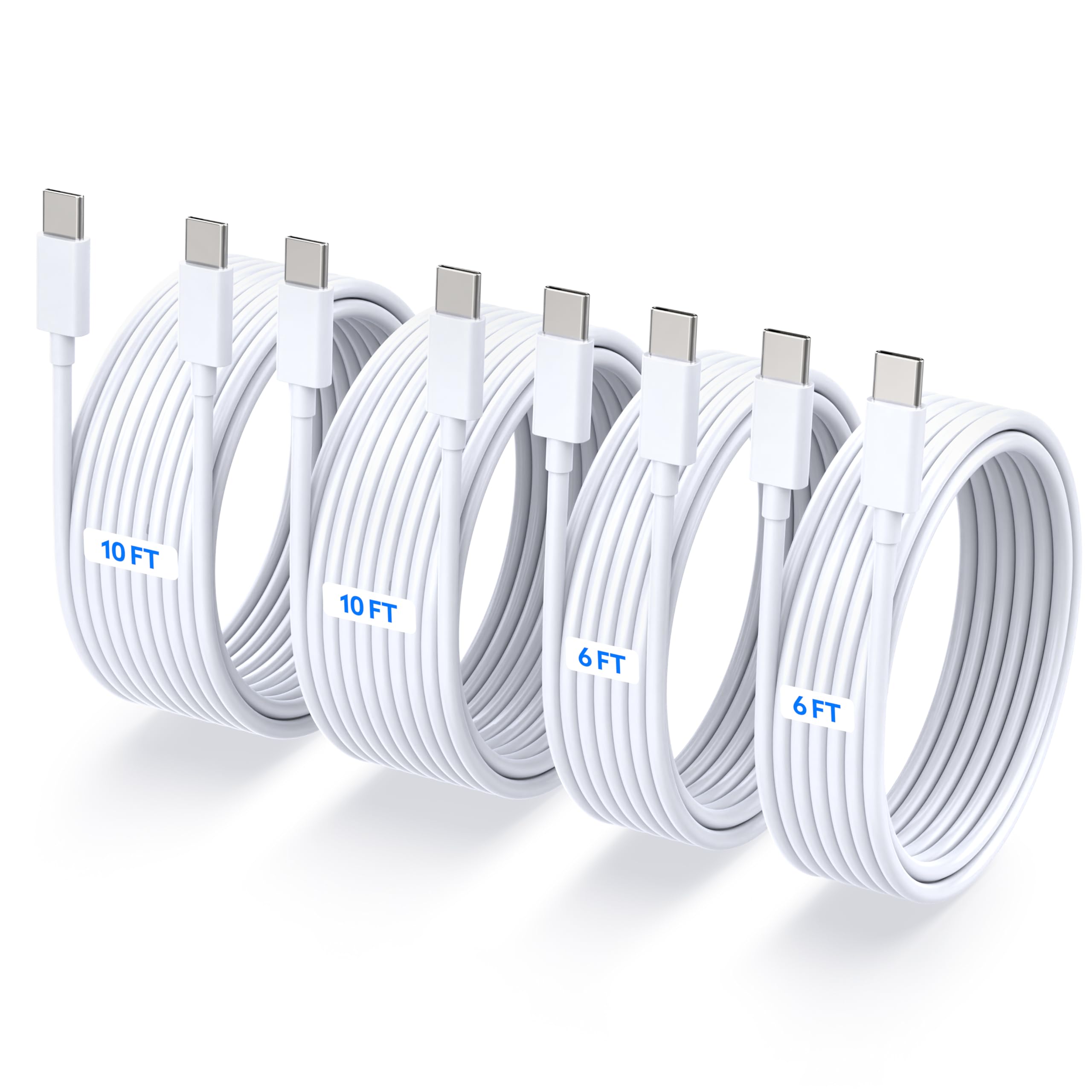 4-Pack 6ft 6ft 10ft 10ft 60W USB C to USB C Fast Charging Cable for iPhone Charger Cord