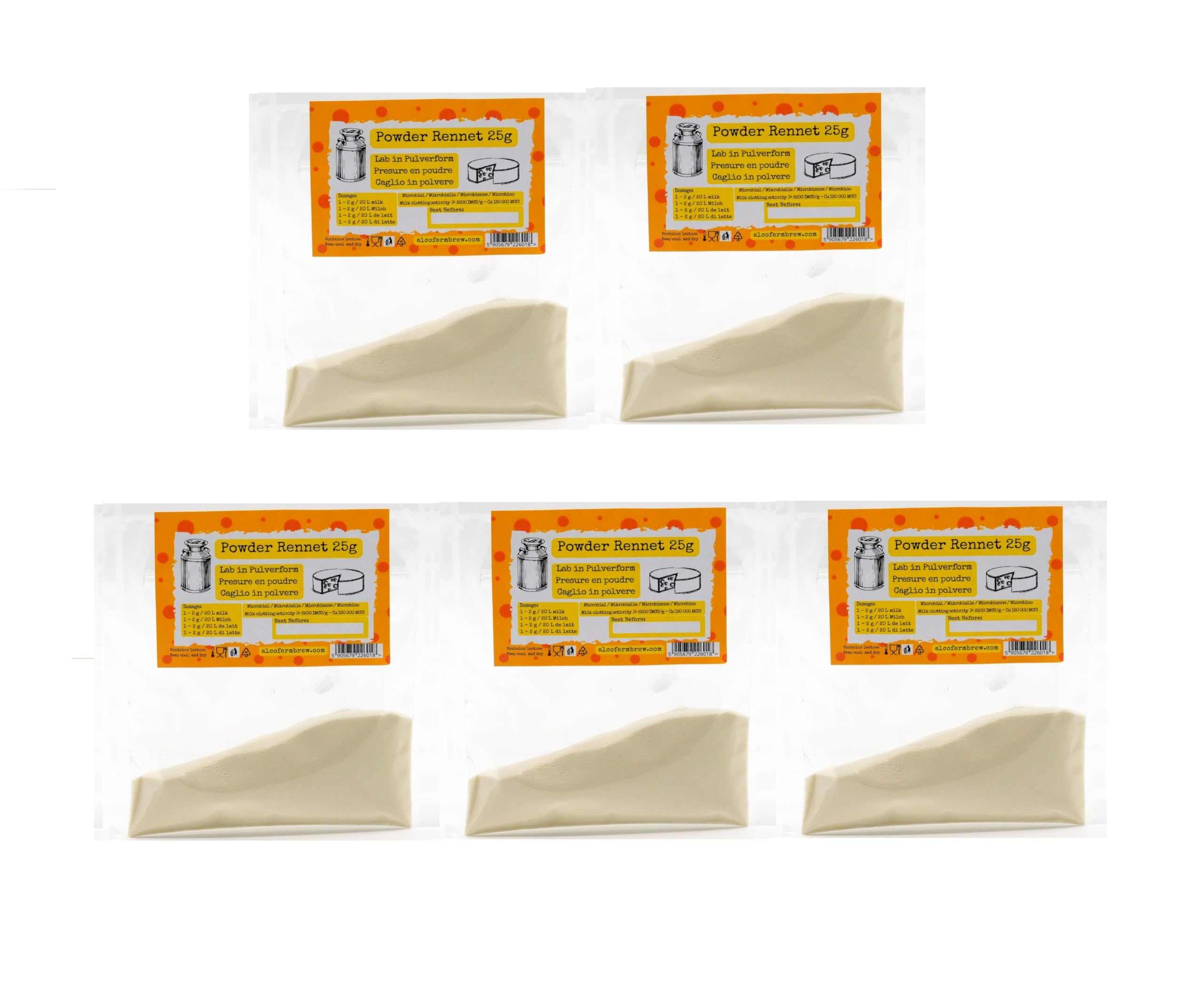 5 x Caglio Polvere per Formaggio 25g - Microbico Formaggio Fatto in Casa