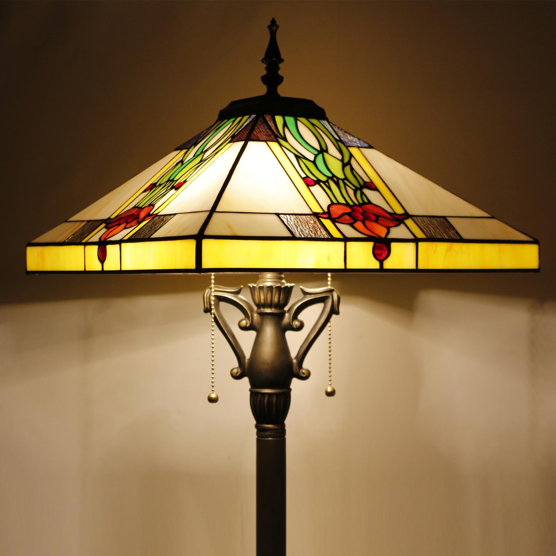 Tiffany Floor Lamp Mission Style Stained Glass Standing Reading Light 16X16X64 Inch Tulip Flower