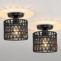 Vista 12 de Lámpara de Techo, Lámpara de Techo Empotrada de Ratán Tejida a Mano, Lámparas de Techo Estilo Granja con Montaje en Techo Boho para Pasillo