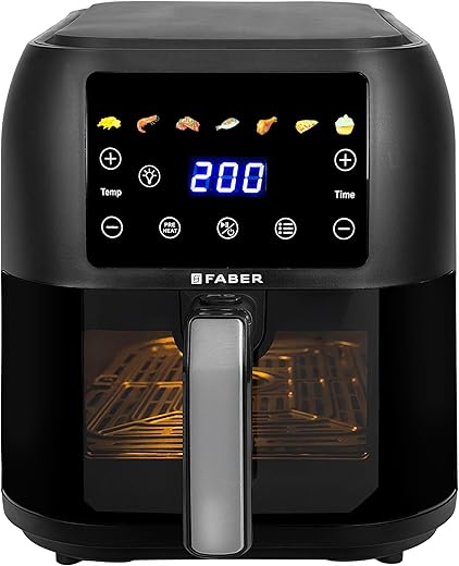 Faber 8 L 1700W Digital Air Fryer | Fry, Bake, Roast | 85% Less Oil, 200°C Swirl Heating Technology | 7-Preset Menu, Touch Control Interface, View…