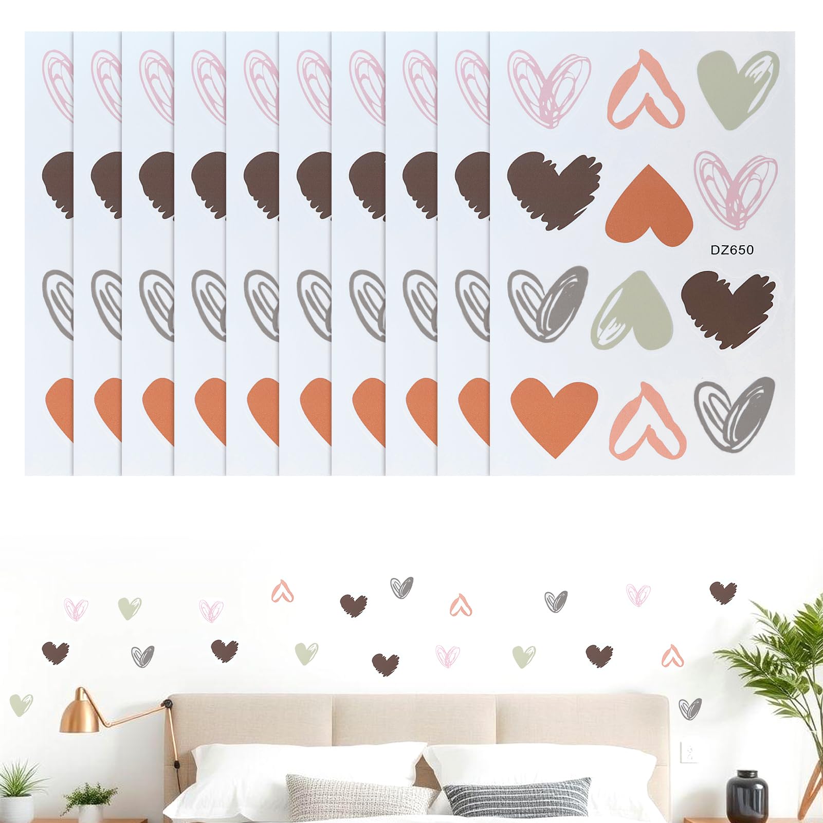 120 Piezas Pegatinas de Pared de Corazón, Pegatinas Pared Decorativas Dormitorio para Habitaciones de Niños, Pegatinas de Pared para Guardería, Pegatinas de Estilo Bohemio para Habitación de Niños