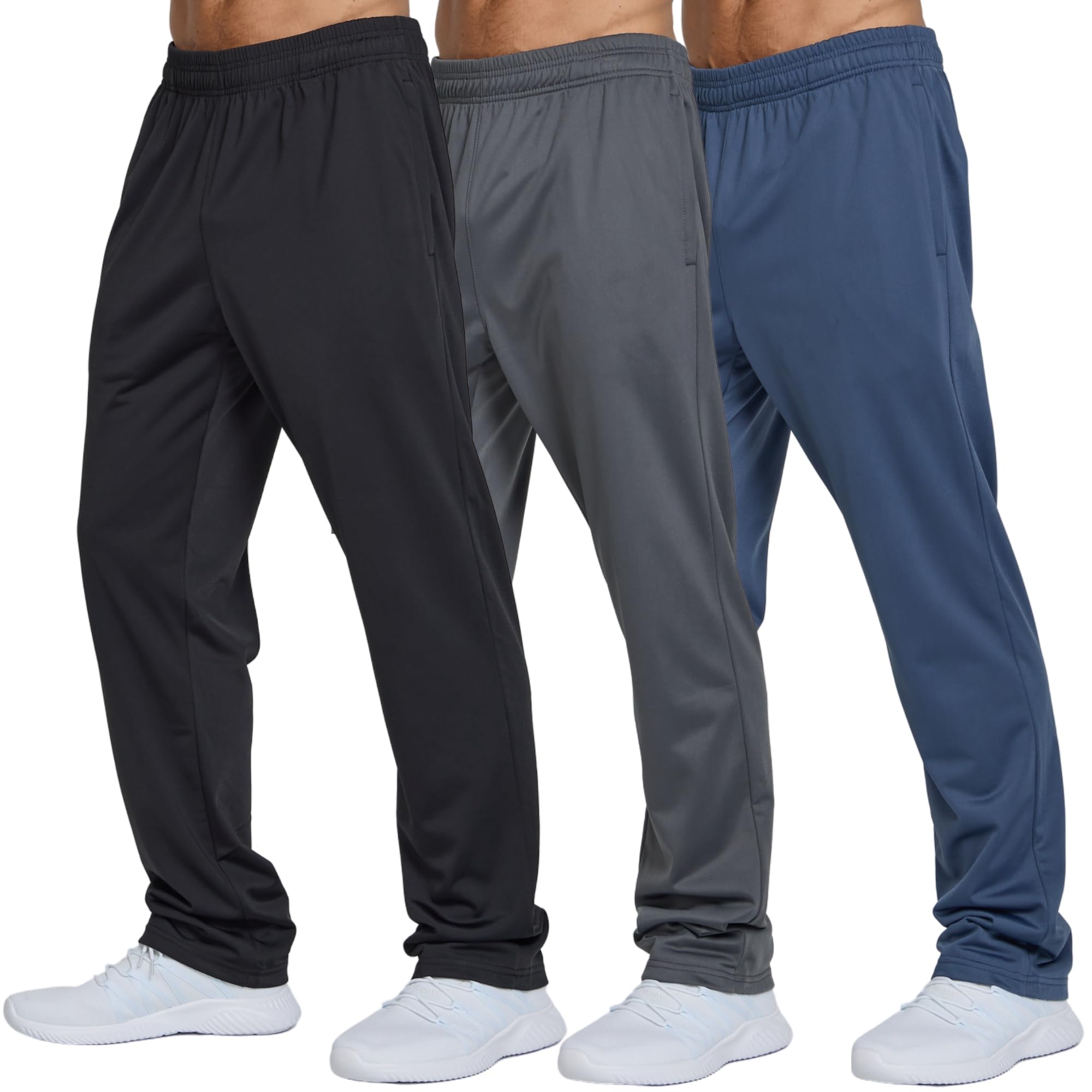 Ultra Performance 3 Pack Mens Athletic Open Bottom Sweatpants Active Track Pants Casual Tricot Wide Leg Sweat Pants for Men