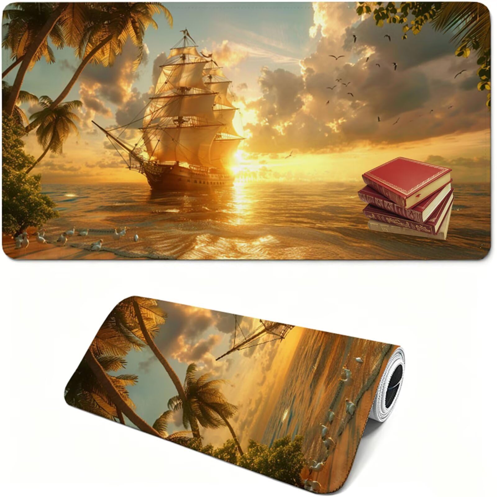 Podkładka pod mysz do gier XXL,1000x500x3mm pomarańczowa podkładka pod mysz, duża podkładka pod biurko ze specjalną powierzchnią poprawia szybkość i precyzję, wodoodporna podkładka pod mysz łódź na