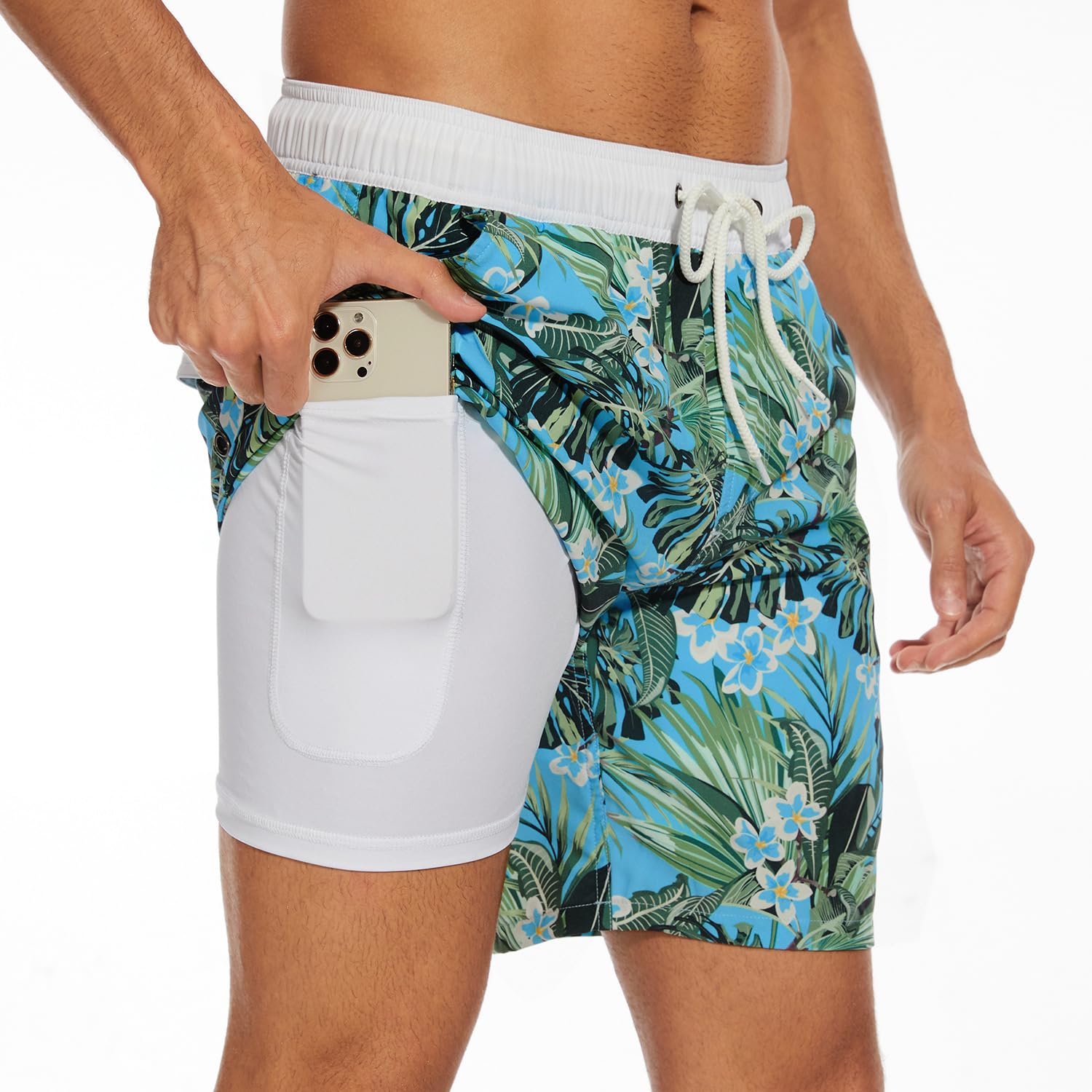 Milaloko Herren Badehose Schnelltrocknend Badeshorts Kurzen Strandhose Sporthose Schwimmhose Boardshorts mit Kompressionsfutter
