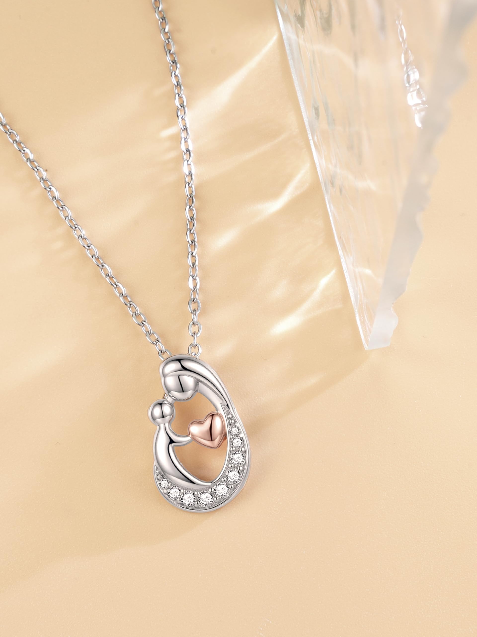 Sereney First Mothers Day Gifts for New Mom Necklace, New Mom Gifts as 1st Mothers Day Necklace for Women, White Gold Plated Hugging Heart Pendant as Hypoallergenic Mother Jewelry for New Mommy