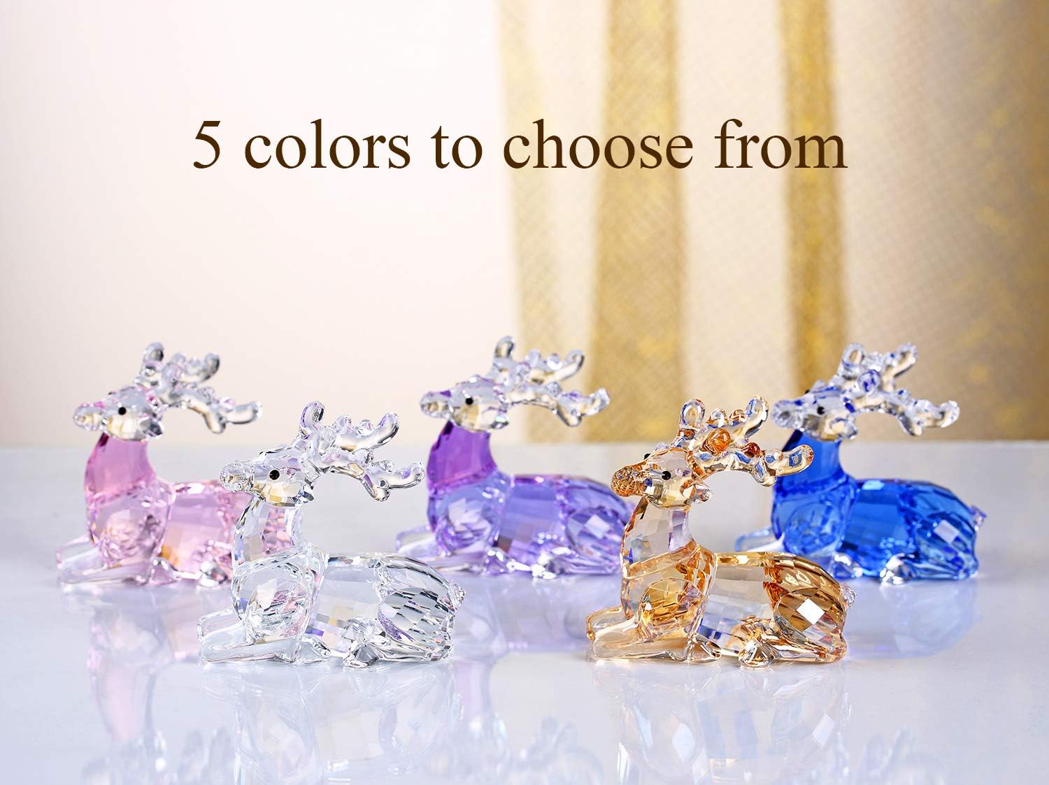 DOJOZ Crystal Deer Animals Lovely Elegant Craft Decorations for Home Ornaments Christmas Collectible Birthday Gifts Reindeer Figurines (Gold)