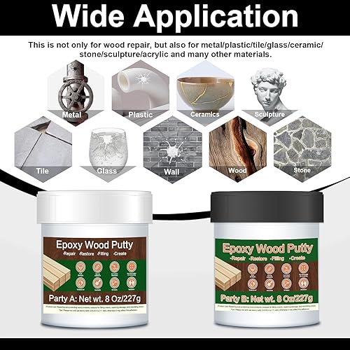 Miniatura 8 de Masilla epoxi - 16 oz de relleno epoxi blanco para madera, kit de masilla estructural teñible de 2 partes, para reparación de pisos de madera y