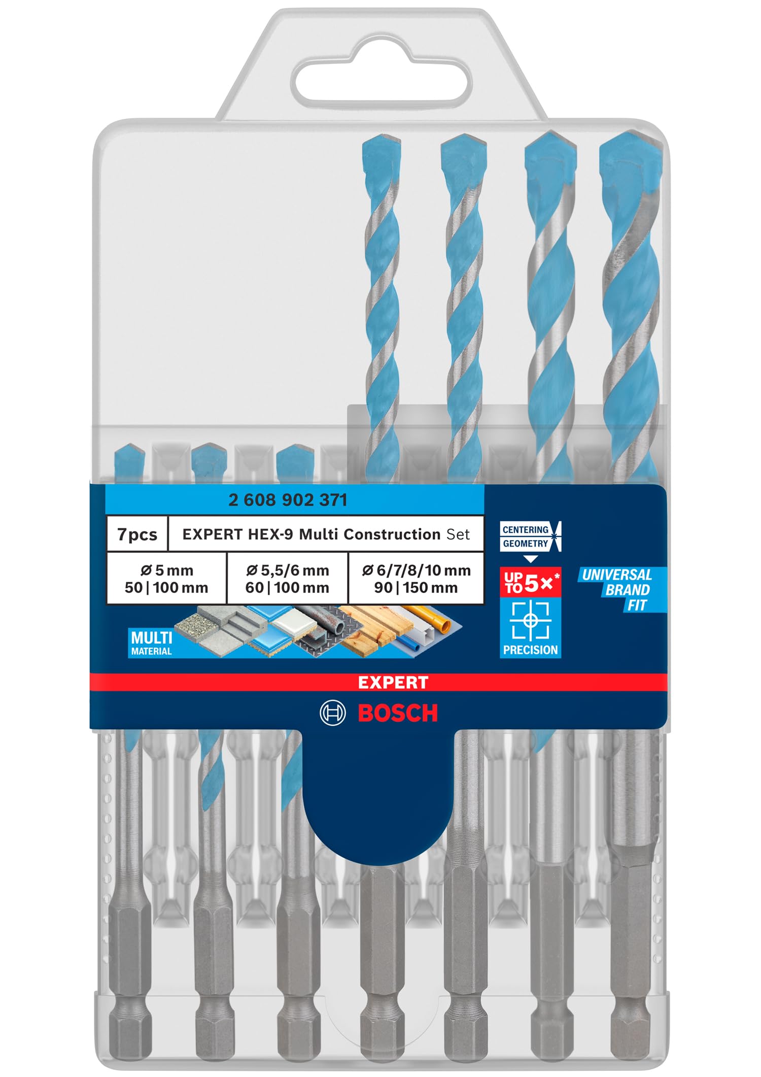 Bosch 7x Coffret de forets EXPERT HEX-9 Multi Construction