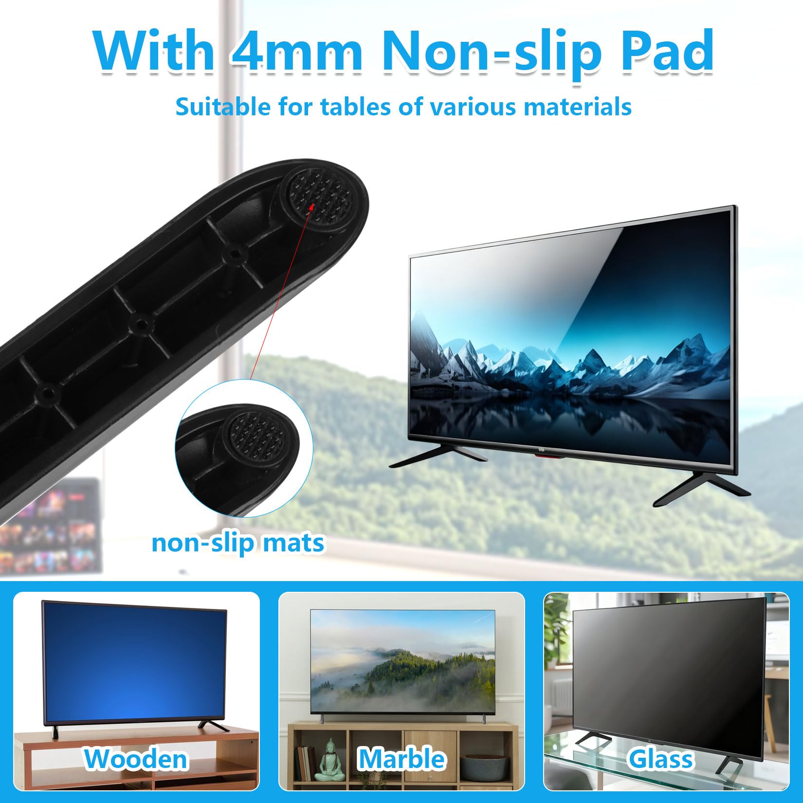2 PcsTV Feet Replacement, Universal TV Stand Base Feet for TVs, Universal TV Base Legs Stands for Most 24 32 40 49 50 55 Inch Flat Screens, Supports LCD/LED/OLED TVs(Black), with Screws — view 7