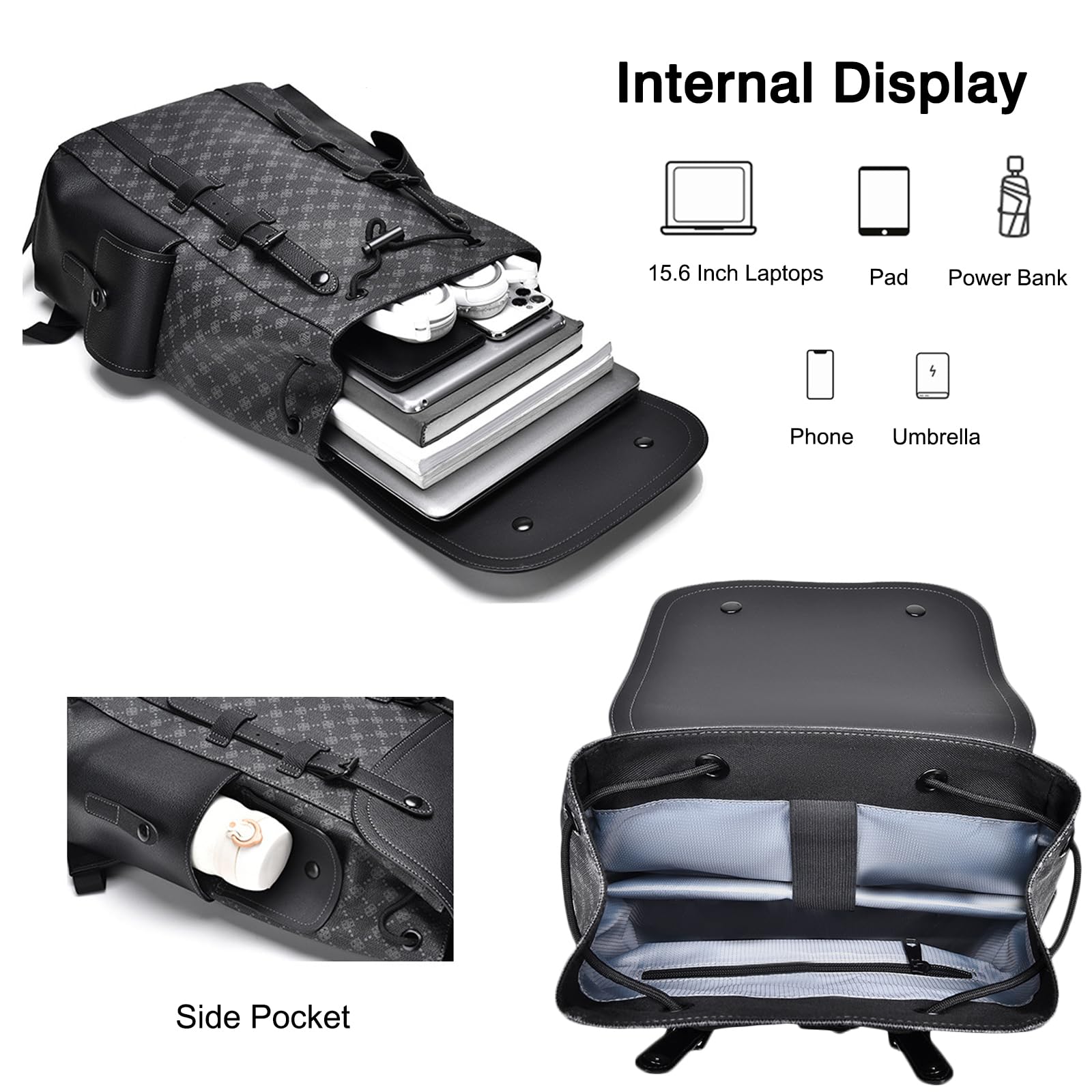 FANDARE Zaino Casual Zaino PC Super Morbido in PVC Borsa da Cabina per Voli Zaino Lavoro Viaggio Ufficio Tech Scuola Università Impermeabile Nero A