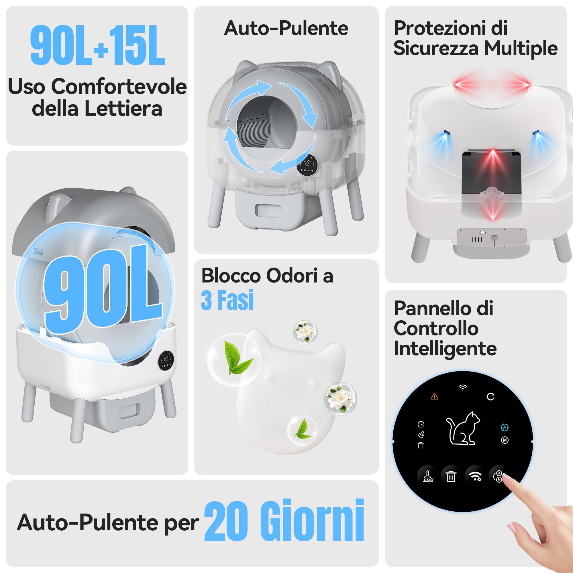 JUMMICO Lettiera autopulente per gatti XXL, grande capacità 90L+15L, controllo tramite app, pannello operativo, monitoraggio salute intelligente IA, lettiera per famiglie con più gatti