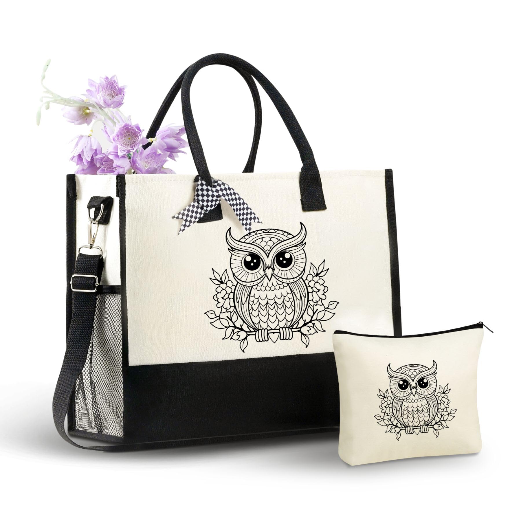 InnoBeta Owl Gifts for Women Canvas Tote Bag, with Top Zipper Closure and Shoulder Strap for Birthday, Mother's Day, Christmas