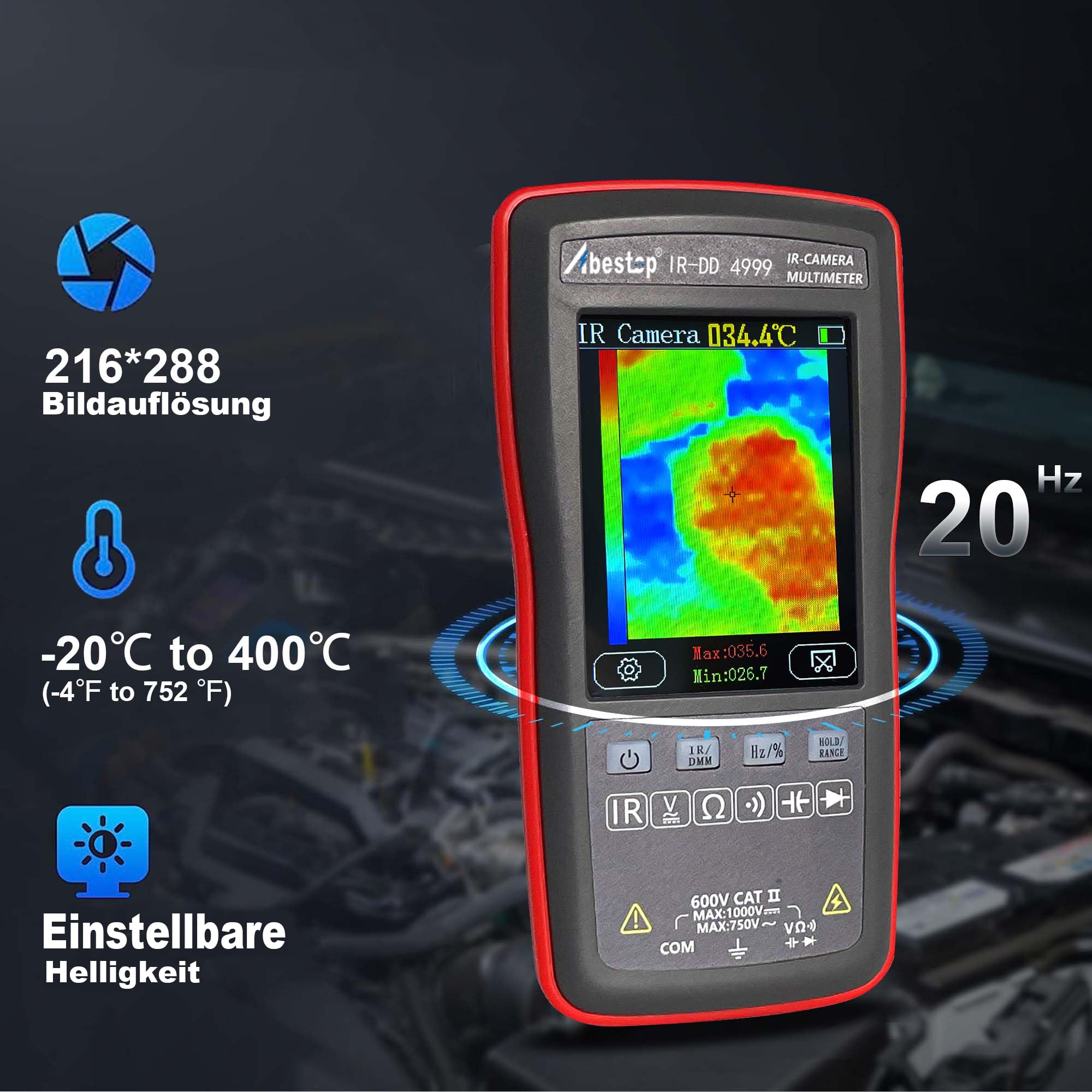 wärmebildkamera mit 2-in-1-Funktionen Multimeter Digital | Spannungsprüfer, Widerstand, Kapazität, mit 20 Hz Bildaufnahmefrequenz