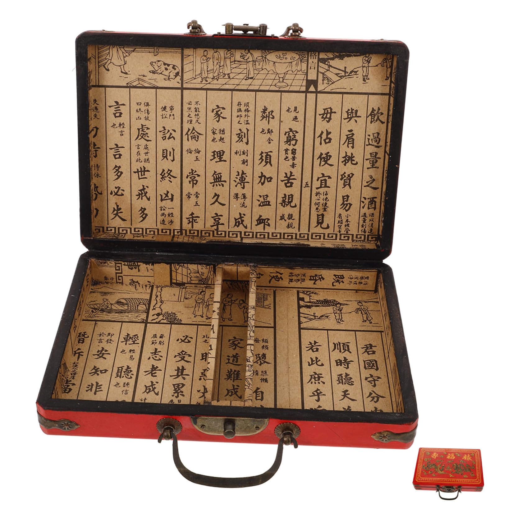 Cabilock 3 Pièces Boîte de Rangement Mahjong Poignée, Bois, Rouge, Grand