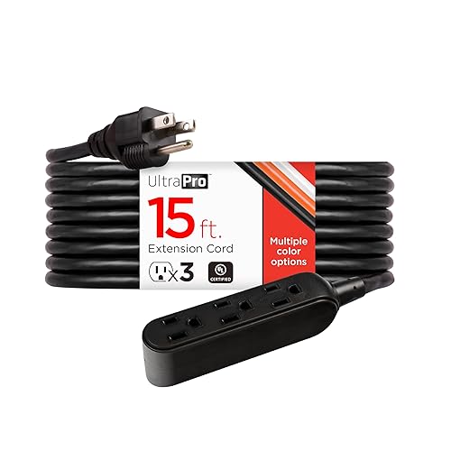 UltraPro 15 Ft Indoor Extension Cord 3 Outlet Power Strip Long Extension Cord with Multiple Outlets Grounded Heavy Duty 16 Gauge ETL Listed Black 50786 - 15 Ft - Black