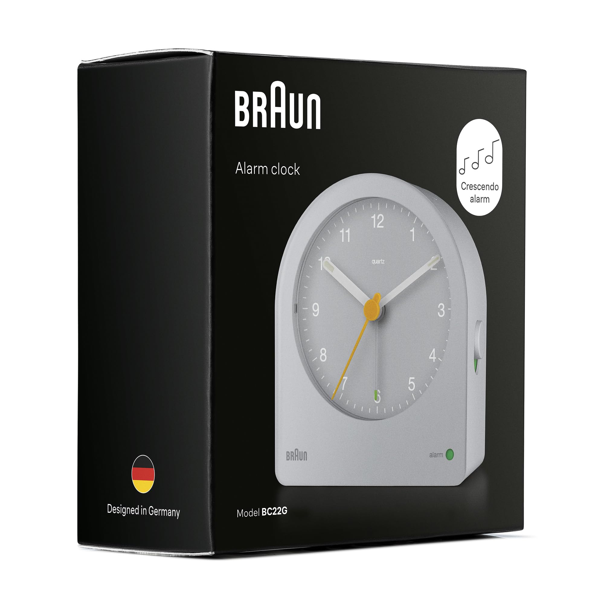 Braun Sveglia analogica Classic con snooze e retroilluminazione continua, movimento al quarzo silenzioso, allarme sonoro in crescendo, grigio, modello BC22G.