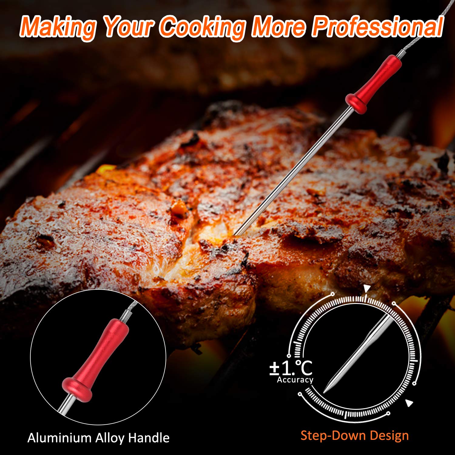 Uр Tо 50% оƒƒ Wireless Meat Thermometer, 300FT Bluetooth Meat Thermometer with 6 Probes, Smart Meat Thermometer Wireless BBQ Thermometer for Smoker Grill Oven, Support iOS & Android