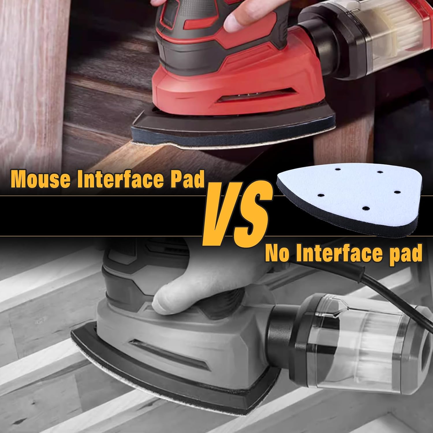5 Pack Mouse Detail Sanding Interface Pad Hook and Loop, Triangle Sanding Pads with 5 Holes Foam Interface, 140mm(5.5") Mouse Sander Sandpaper Backing Pad for Balancing Sanding Pressure