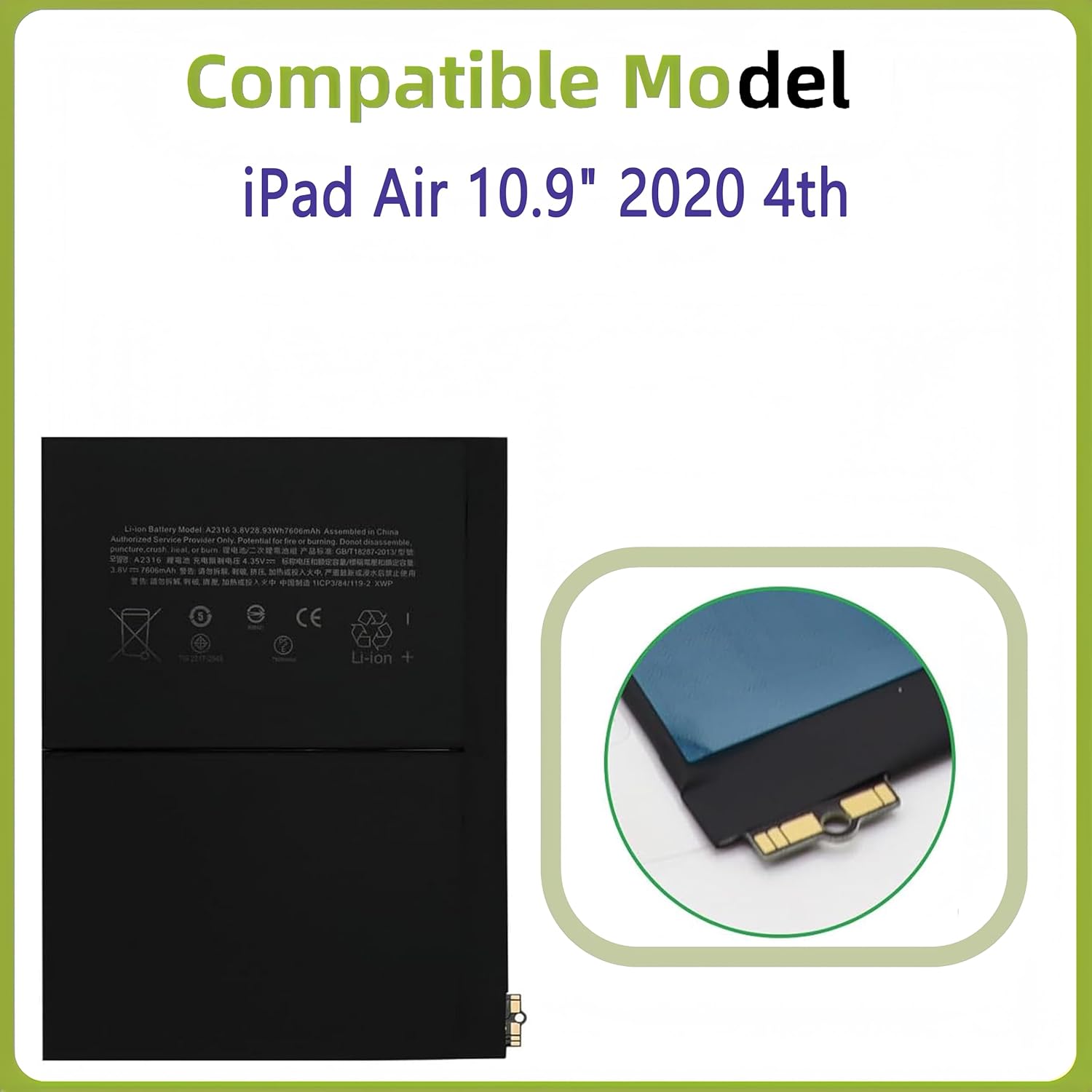A2288 Rechargeable Battery Compatible with iPad Air 10.9" 2020 4th Generation Gen 4 A2324 A2325 A2072 / i-Pad 13.1 i-Pad 13.2 MYFN2LL/A MYFM2LL/A MYGX2ZP/A EMC 3570 3571 with Tools
