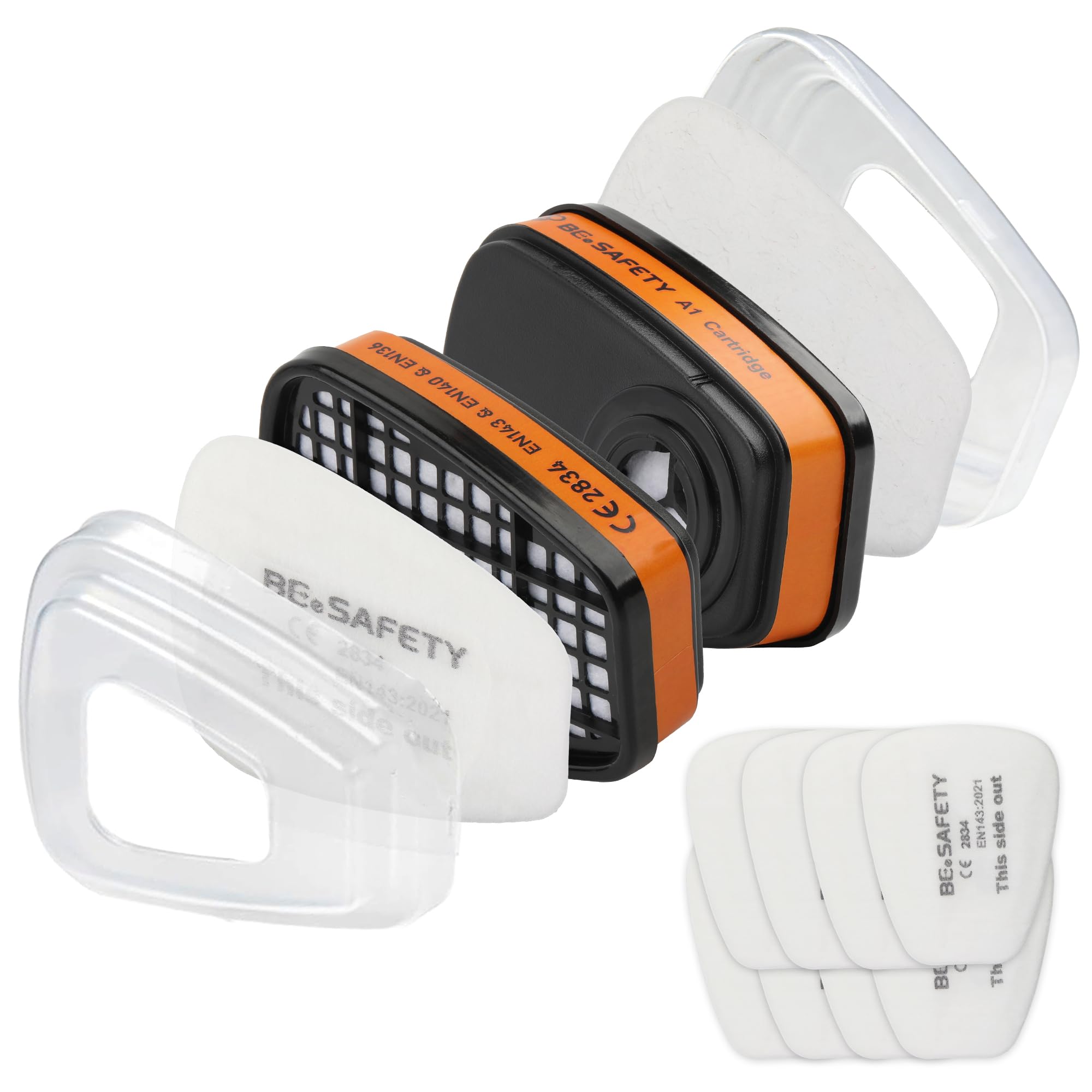 Replacement Filters for RD-510/RD-518/RF-610 Reusable Respirator, 2 A1 Organic Vapor Cartridges &amp; 8 P2 Dust Filters for Painting, Sanding, Resin, Fumes Protection